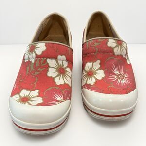 Dansko Vegan Volley Womens SZ 7 Clogs Slip On Tropical Floral Red/Pink EU 38